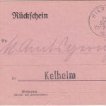 Bayern - Hienheim 25. SEP 16 Rückschein n. Kelheim