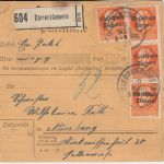 Bayern - 4x30 Pfg. Ludwig/Volksstaat u.a. Wertpaketkarte Dürrenzimmern 1920