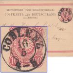 DR - Coblenz 16/5 nachv. preuss. K2 Ganzsache n. HOLLAND 1878