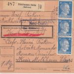 DR - Neu-Burlage ü. Stickhausen-Velde Landpost-Ra2 Wertpaketkarte 1944