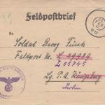DR - Bayreuth 1942 stummer K2 Feldpostbrief an Fp.Nr. L29989/05745 Weiterleitung