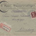 Bayern - 50 Pfg. Ludwig Einschreibebrief Wassertrüdingen - Nürnberg 1920