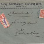 DR - 50 Pfg. Korbdeckel Einschreibebrief Triesdorf - Herrieden 1926