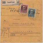 Bayern - 50+60 Pfg. Ludwig/Volksstaat Paketkarte Treuchtlingen - Ochsenfurt 1919