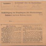 Bayern - 1 M. Ludwig u.a. Paketkarte Unterhausen - Kemerting 1919
