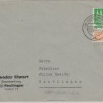 FZ/Württ. - 10 Pfg. Bauten + 2 Pfg. Wohnungsbau Ortsbrief Reutlingen 30.12.49