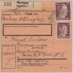 DR - 60+15 Pfg. AH Paketkarte Marburg - Stalag XIID/Trier 1942