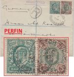 England - 4+1/2 P. Eduard VII Perfin "HUTH" Einschreibebrief London Hamburg 1904
