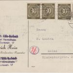 All.Bes./Währungsreform - 4x30 Pfg. Ziffer Karte Hürth - Mainz 22.6.48