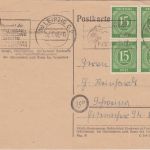 All.Bes./Währungsreform - 4x15 Pfg. Ziffer grün Drucksache Leipzig 26.7.48