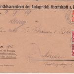 Bayern - 2x10+30 Pfg. Staatswappen Zustellurkunde Höchstädt a/D. - München 1919