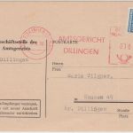 BRD - Dillingen 1955 10 Pfg. AFS "Amtsgericht" + Notopfer Karte n. Hausen