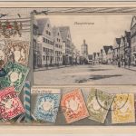 Bayern - Günzburg Hauptstraße Briefmarken-Passepartout-AK gelaufen 1906