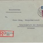 Bizone - Leipheim 1949 Einschreibebrief n. Unterkammlach Aushilfs-R-Zettel