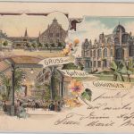 Bayern - Göggingen Kurhaus farb. Mehrbild-Litho gelaufen 1900