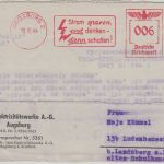 DR - Augsburg 1944 6 Pfg. AFS "LEW Strom sparen..." Karte n. Ludenhausen