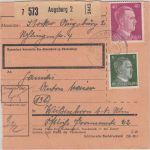 DR - (13b) Augsburg 2 14.8.44 Paketkarte n. Weißenhorn - Postleitgebietszahl !
