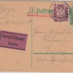 DR - 5Pfg. Adler Ganzsache+Zusatz Eilkarte Landsberg (Lech) - Freising 1925