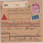 Bizone - 80 Pfg. Bauten + Notopfer Nachnahme-Paketkarte Leeder 3.12.48