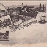 Bayern - Bad Wörishofen Pfarrhof Kirche etc. sw-Mehrbildlitho ca. 1895