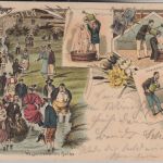 Bayern - Bad Wörishofen Wassertreten etc. Juxkarte farb. Mehrbildlitho 1898
