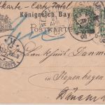 Bayern - 5 Pfg. Rauten Ganzsache+Zusatz n. DÄNEMARK Nesselwang - Kopenhagen 1900