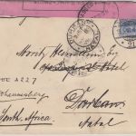 DR - 20 Pfg Germania Zensurbrief n. SÜDAFRIKA Berlin - Durban 1902 Weiterleitung
