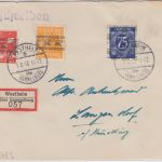Bizone - 75 Pfg Ziffer/Netz u.a. Einschreibebrief Westheim ü. Hammelburg 1.8.48