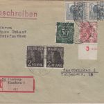 Bizone - 50 Pfg. Ziffer/Netz u.a. Einschreibebrief Duisburg-Hamborn 21.8.48