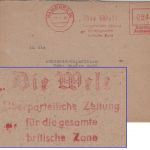 Bizone - Die Welt Überparteiliche Zeitung 24 Pfg. AFS Brief Hamburg München 1946