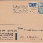 Bizone - Nordwestdeutsche Klassenlotterie Masch.werbestpl. Karte Hannover 1949