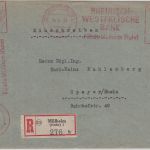BRD - Rheinisch-Westfälische Bank 10+70 Pfg. AFS Einschreibebrief Mülheim 1950