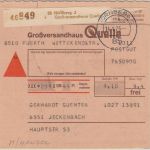 BRD - Nürnberg 3 Großversandhaus Quettel Selbstbucher Nachnahmepaketkarte 1976