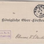 DR - Kgl. Pr. Ministerium f. Landwirtschaft Frei lt. Avers No.21 Brief 1894