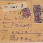 DR - 4 M. Germania u.a. Paketkarte Trier - Truppenübungsplatz Heuberg 1922