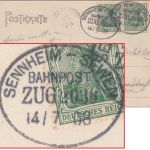 DR - Sennheim Sewen Bahnpost Zug 2036 AK Sewen n. FRANKREICH 1908