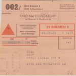 BRD - OGO Kaffeerösterei Nachnahme-Paketkarte Selbstbucher Bremen 1976