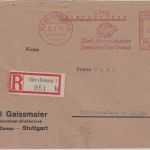 DR - Gaissmaier Lebensmittel 42 Pfg. AFS Einschreibebrief Ulm Unterkammlach 1943