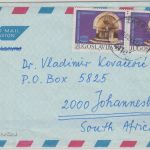 Jugoslawien - 2x8,80 Din. UFTAA/Brunnen Luftpostbrief n. SÜDAFRIKA Zagreb 1983