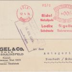 DR - Sidol Lodix Sigella 6 Pfg. AFS Firmenkarte Köln-Braunsfeld - Neustadt 1934
