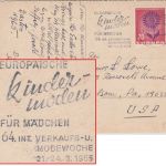 BRD - Europ. Kindermoden f. Mädchen masch.werbestpl. Karte Düsseldorf n USA 1965