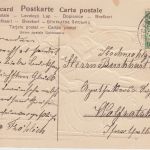 Glückwunsch - Neujahr geflügelter Postbote farb. Prägekarte Mühldorf 1907