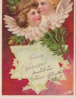 Glückwunsch - Weihnachten Engelsgesichter farb. Prägekarte Lenggries 1903