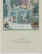 Glückwunsch - Neujahr tanzende Zwerge farb. Künstlerkarte P. Ebner Fischen 1926