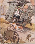 Jux/Humor - Hüttenjagd Jäger Plumpsklo Hunde farb. Thiele-AK Rehau 1911