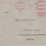 DR - Bembergseide Barmen 15 Pfg. AFS Brief Barmen-Rittershausen Reutlingen 1927