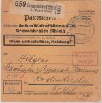 DR - A. Walraf Söhne Selbstbucher Paketkarte Gebühr bezhalt Grevenbroich 1932