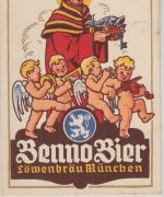 Bayern - Benno Bier Löwenbräu München farb. Werbekarte gelaufen 1955
