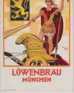 Bayern - Triumphator Löwenbräu München farb. Werbekarte gelaufen 1956