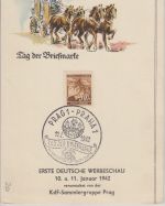 B&M - Tag der Briefmarke 1942 Sonderblatt Postkutsche SST Prag 11.1.42